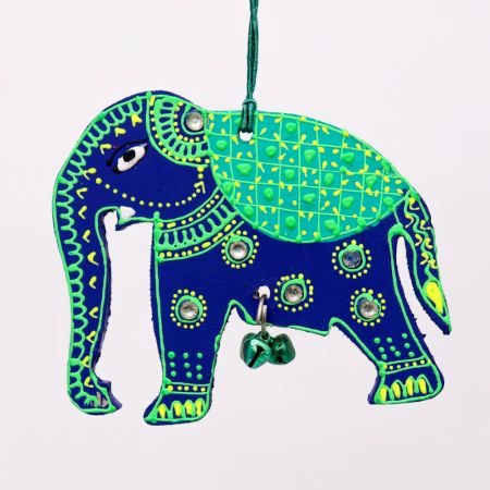 Handmade Wooden Elephant Christmas Hanging - Blue-Green, Red-Yellow, Sky Blue-Orange, Pink-Green